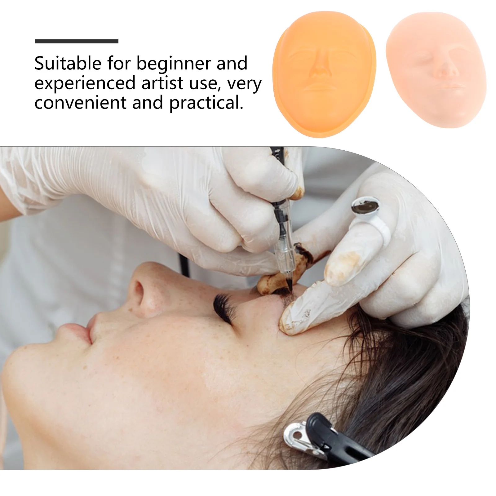 

Fake Skin Tattoo Practice Suit Face Eyebrow Beige Lash Mannequin Head Silicone Reusable Makeup Training Model