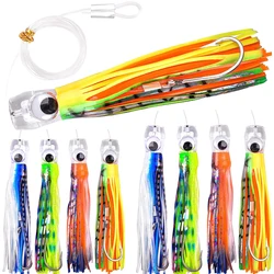 4Pcs 68g/107g Fishing Lures Saltwater Trolling Lures Rigged Squid Skirt with Leader Line Shark Hooks for Marlin Tuna Wahoo