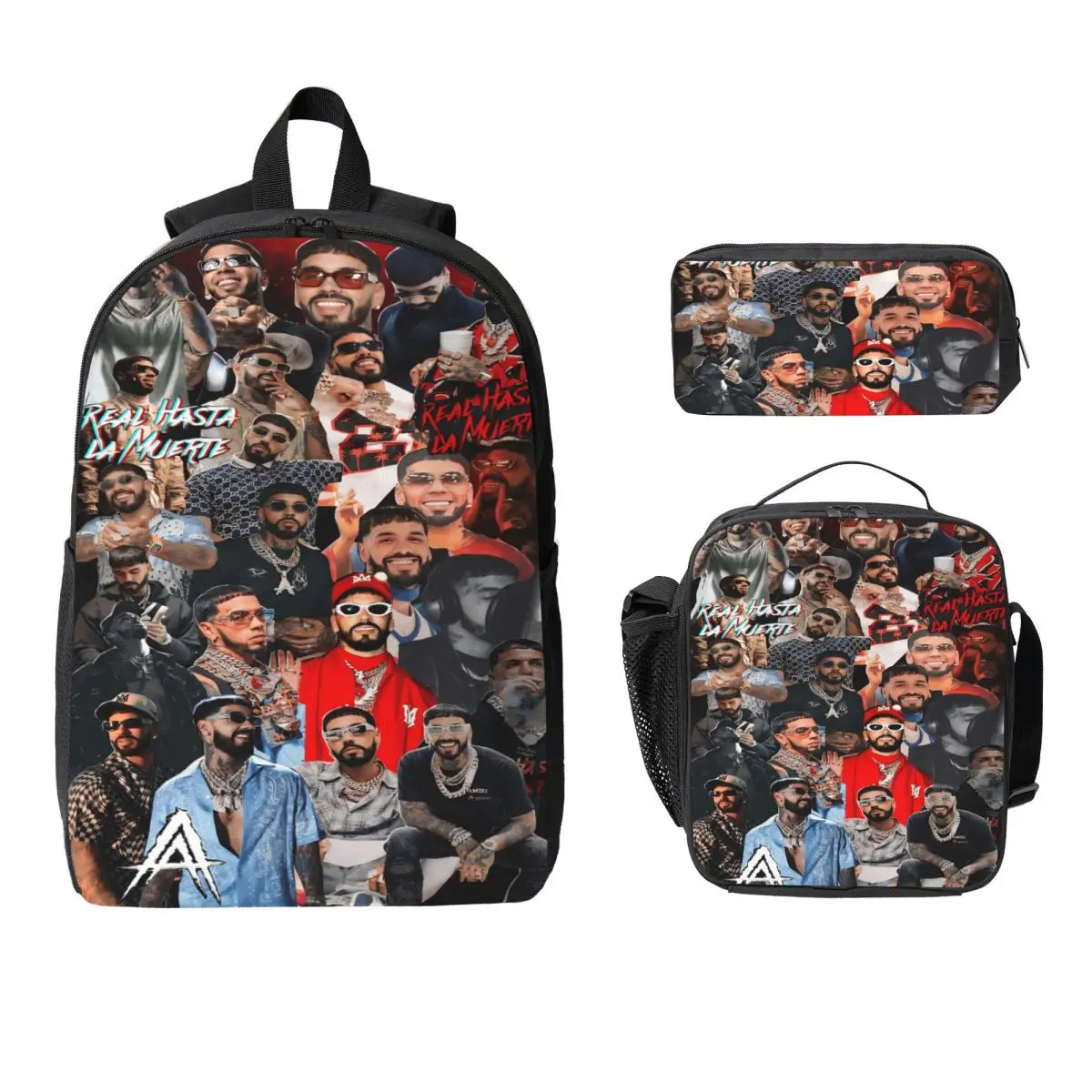 

Детский рюкзак Anuel AA, рэпер, певец, ланч-бокс, сумки для ручек для мальчиков и девочек, рюкзаки, школьная сумка, набор книг