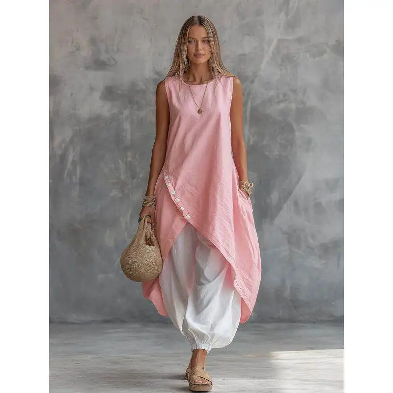 

Новое цветное свободное платье без рукавов с карманами, женское повседневное модное платье из 100% триацетатного волокна, асимметричная юбка