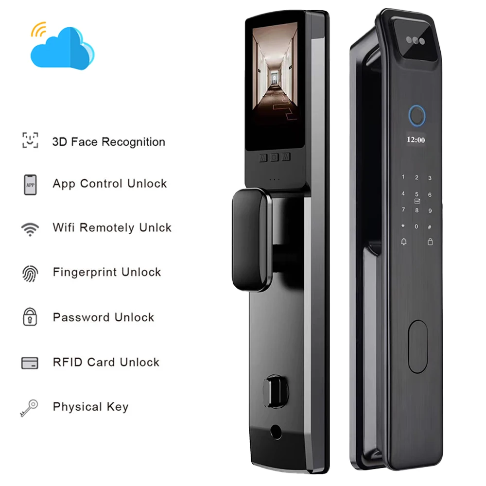 3D Facial Recognition App WIFI Password Fingerprint Card Portable Visual Doorbell Monitoring Camera Electronic Door Lock