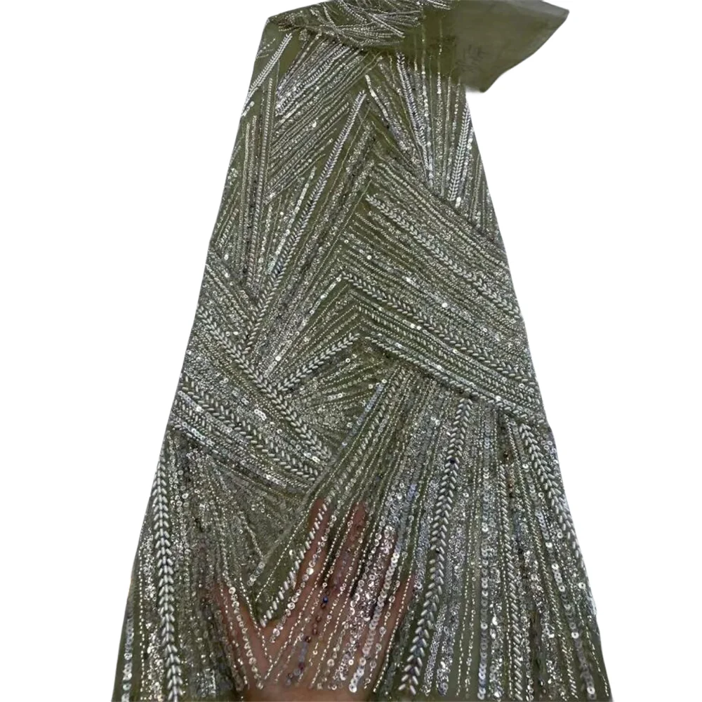 

Heavy African Embroidered Tulle Net Fabric with Beads, High Quality, Luxury Sequins, Evening Party, SYJ-1308807