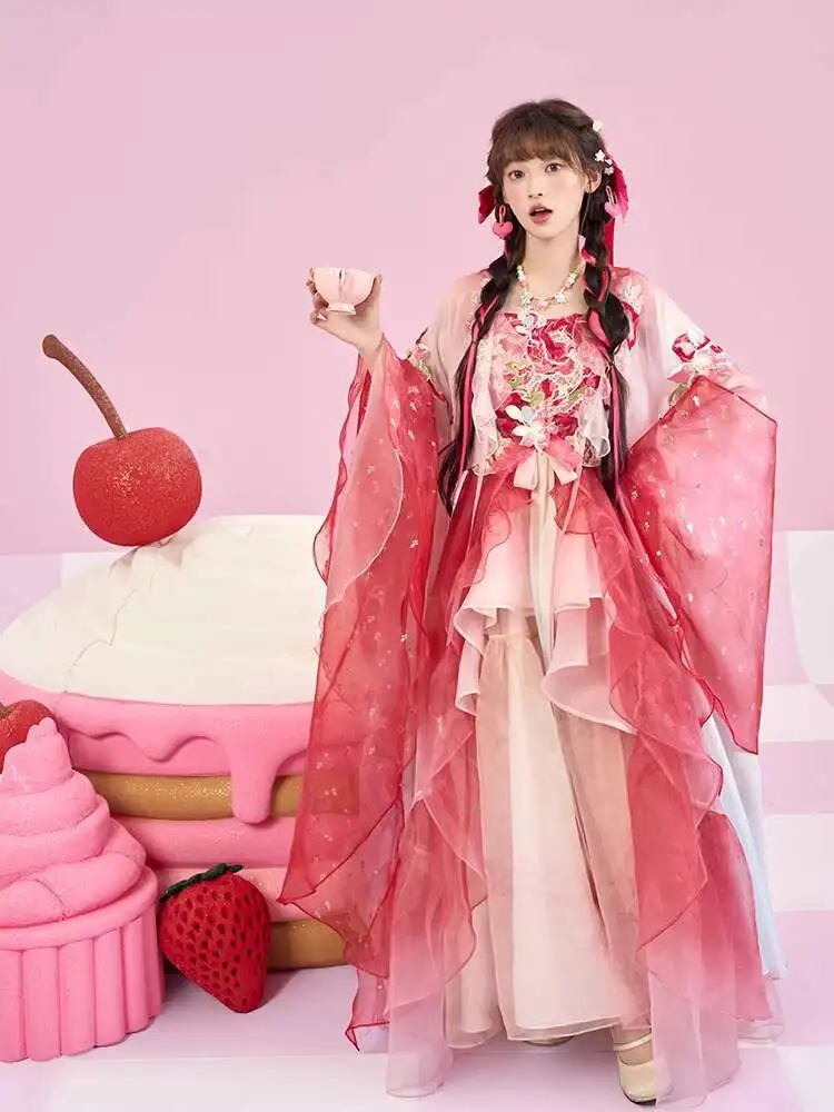 

Thirteen Little Maidens Han-Yang Mixed Style Strap Dress Modified Hanfu for