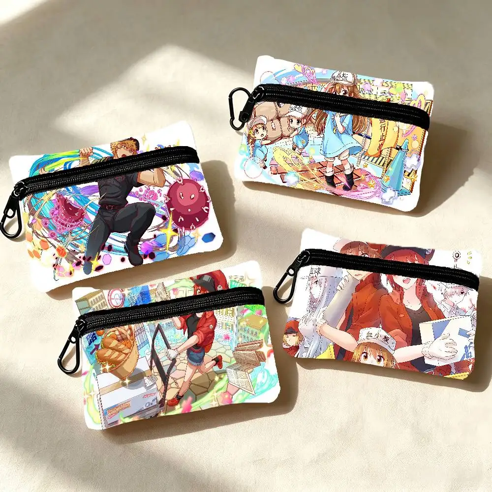 Anime Cells At Work! Wallet Detachable Carabiner Hook Compact Storage Bag For Outdoor Shopping Accessory
