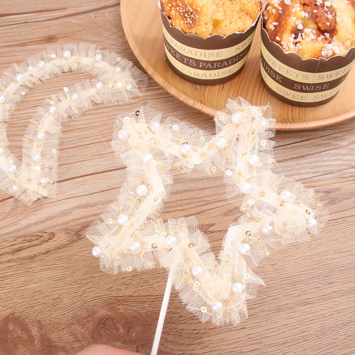 

4Pcs Birthday Cake Toppers Decorative Net Yarn Inserts Party Supplies Happy Birthday Moon Star Cake Decoration