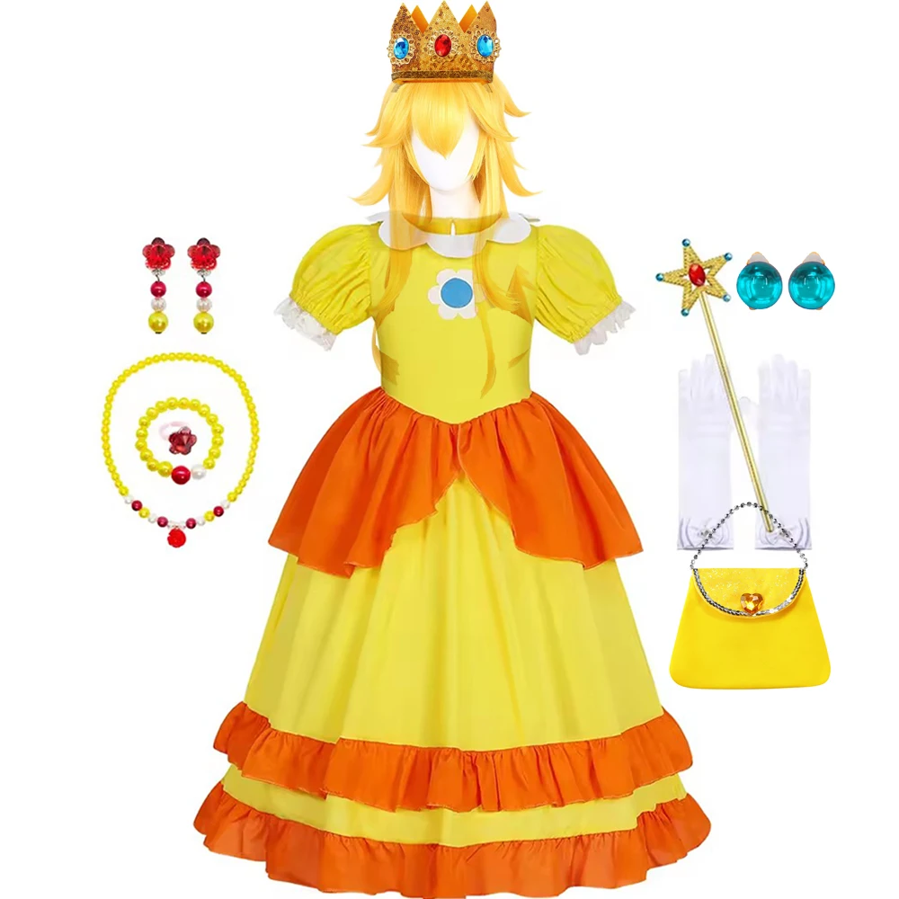 Daisy Cosplay Rosalina Dress Girls Peach Costume Children Birthday Party Carnival Fancy Outfit