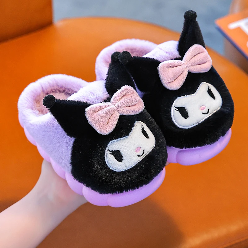 2024 New Winter Warm Cute Cartoon Indoor Mule Soft Non-slip Fluffy Slippers For Kids Teen Boys Girls Children Home Cotton Shoes