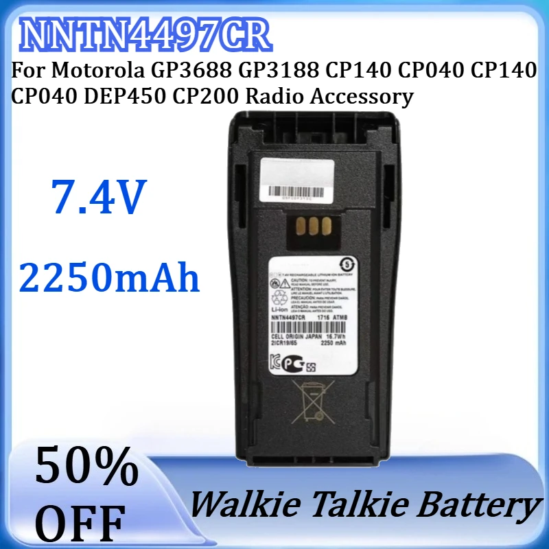 New 2250mAh NNTN4497CR Li-ion Battery For Motorola GP3688 GP3188 CP140 CP040 CP140 CP040 DEP450 CP200 Radio Accessory