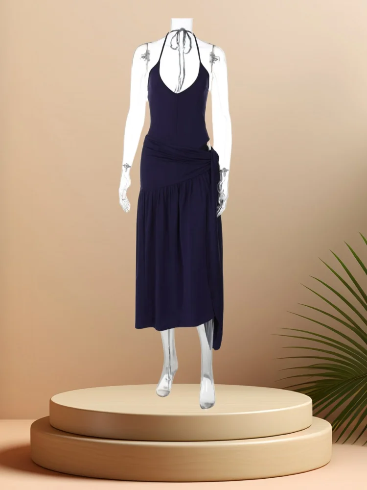 

Sister Star Women Dress Fashion Sexy Backless Bodysuit Slim Fit Lace-up Midi Skirt Elegant Commuting Vacation Two-piece Outfit