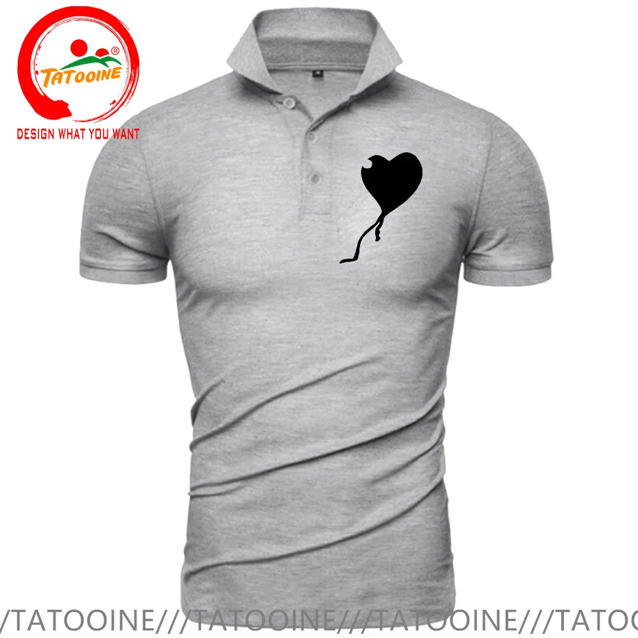 Red Heart Balloon Logo Men Polo Shirt High Quality Comfortable Casual Fashion Tee Clothes Banksy Letting Love Go Polo Shirts Man