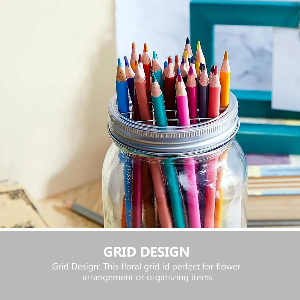 

6 Sets Stainless Steel Flower Lid Insert For Canning Jar Arrangement Grid Organizer Vase Pen Brush Holder Replacement Accessory