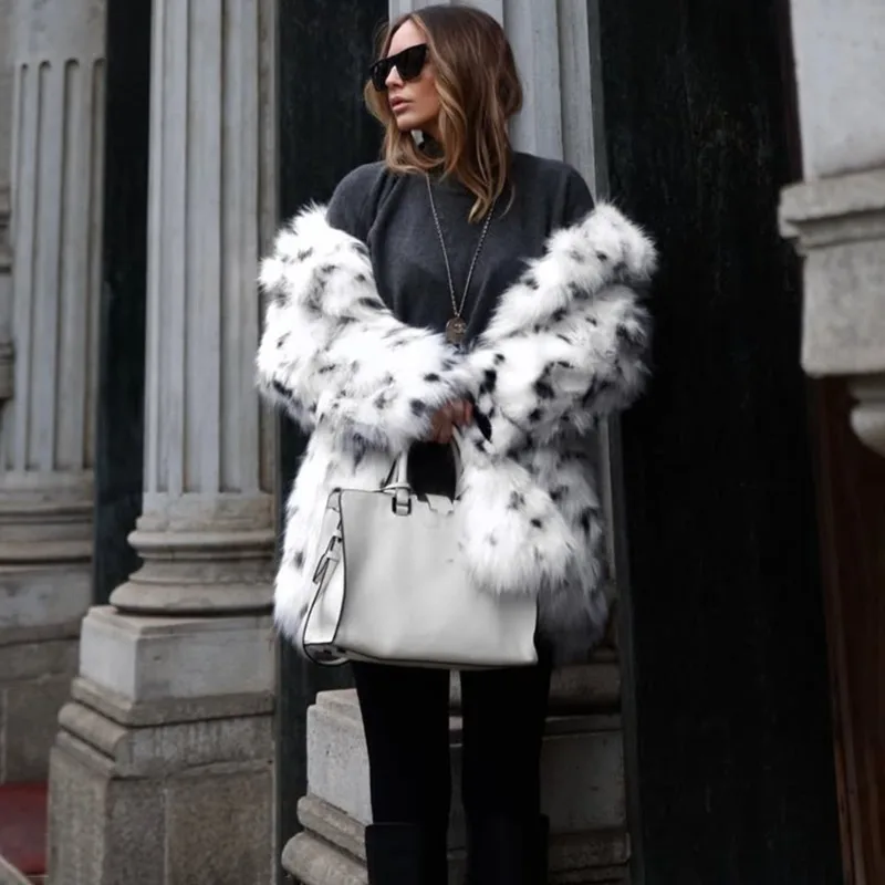 Tuularose Winter Leopard Print Faux Fur Women Plush Thickened Coats Retro High Street Fashion Loose Slim Chic Women Fur Outwear