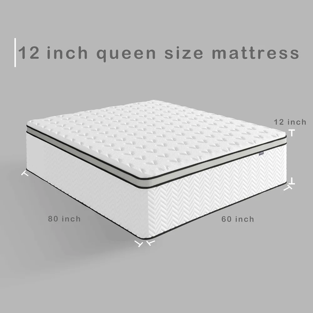 Mattress 12 Inch Queen Size Hybrid Mattress With Memory Foam and Individual Pocket Spring for Motion Isolation Mattresses Bed