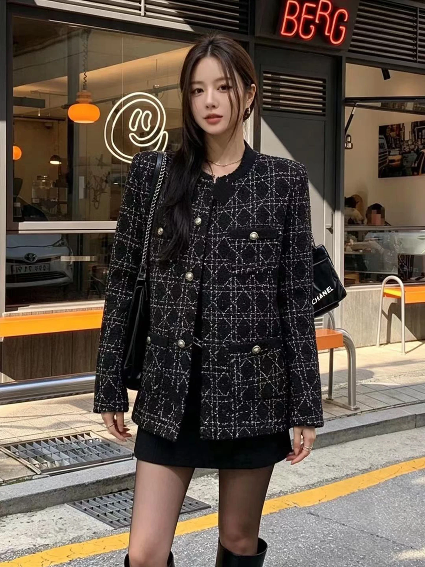 Liangliang Home Style Short Cozy Woolen Jacket Women's Autumn Winter Loose Midi Length Thick Tweed Top French Style Warmth