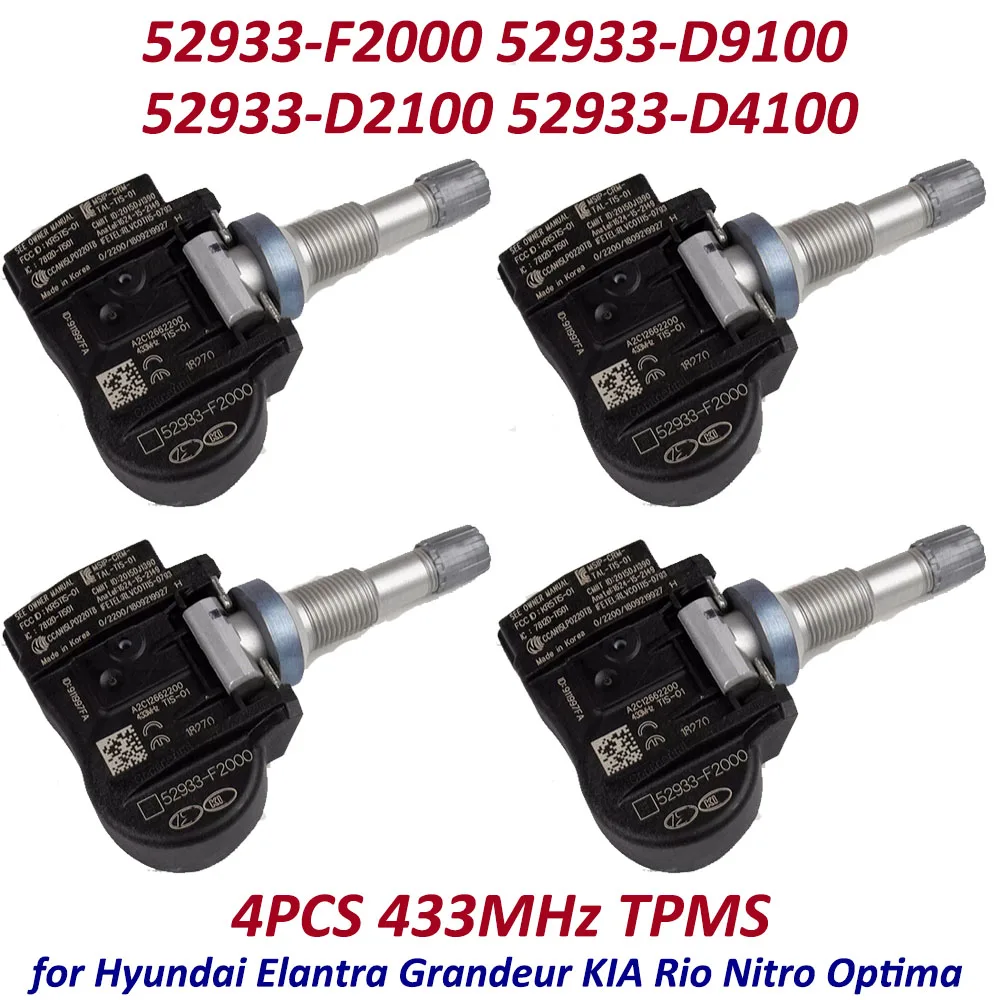 

4 шт. 52933-F2000 433 МГц TPMS датчик давления в шинах 52933F2000 для Hyundai SantaFe Elantra i30 Ioniq Kona KIA Niro Optima Sportage