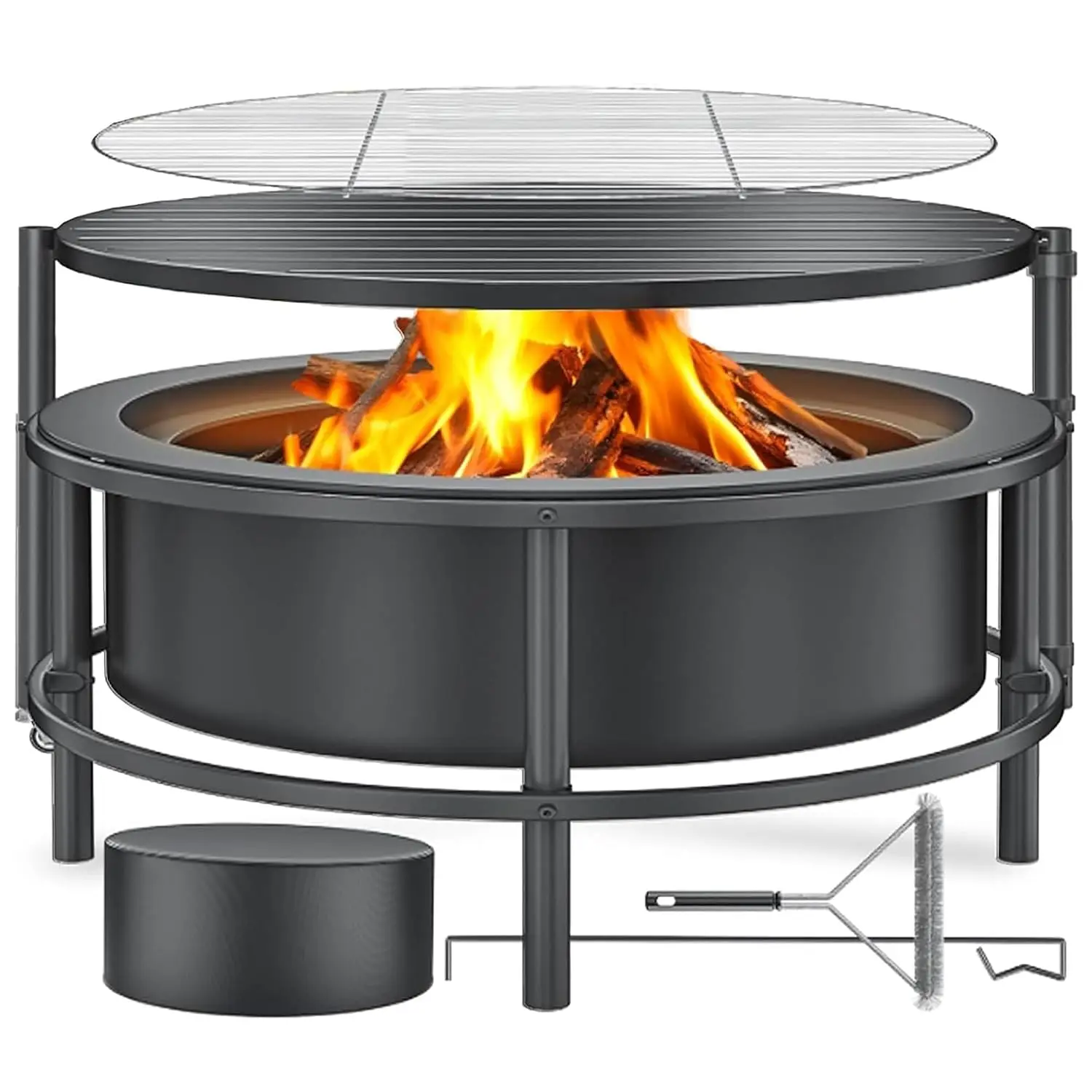 Large Outdoor Fire Pit with Poker, Round Wood Burning Fire Bowl, Customized