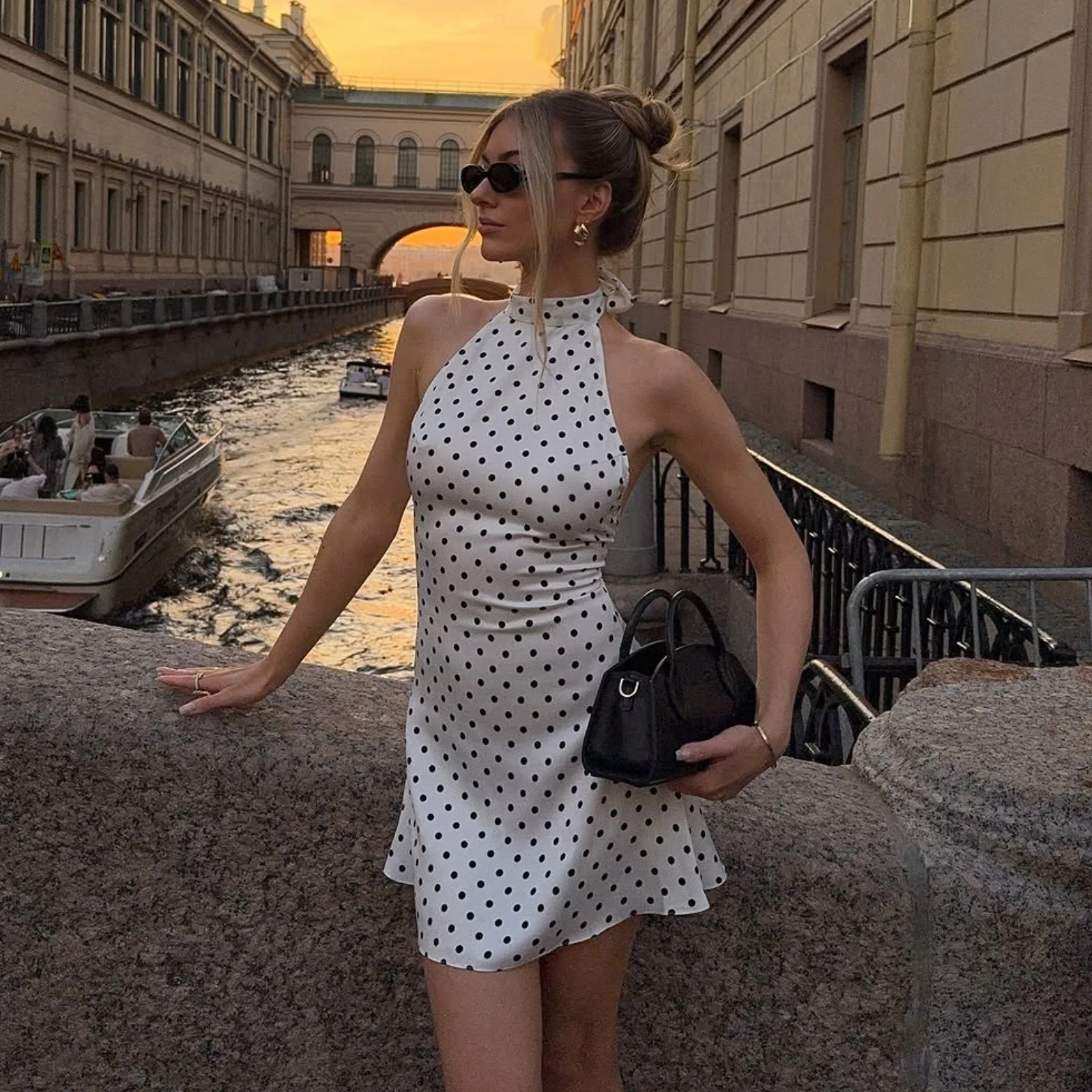 Sexy Neckholder-Kleid mit Polka-Dot-Print für Damen, elegantes Partykleid, schmal geschnitten, rückenfrei, ärmellos, Minikleid, Sommer-Urlaubsoutfits – Detail 18