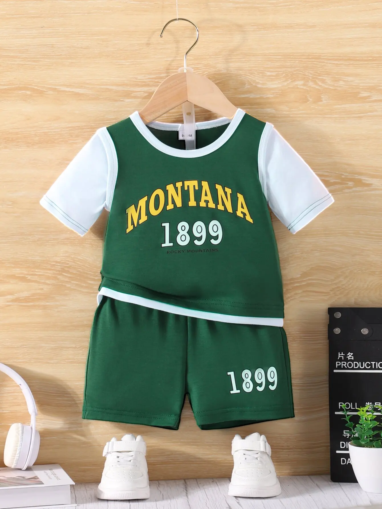 2-Piece Summer Sports Wear for Boys Basketball Wear Outdoor Casual For Girls Comfortable Breathable Dark Green Short-Sleeved Set