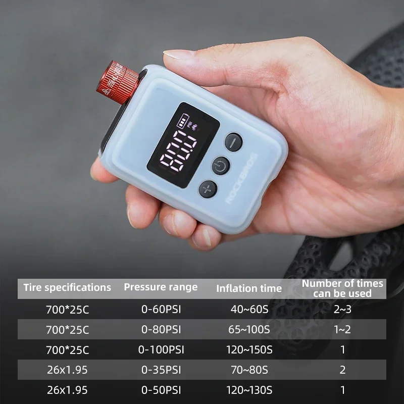 ROCKBROS Bike Electric Air Pump 150 PSI With Digital Pressure Silicone Protective Case Portable MINI Fast Bicycle Tire Inflator