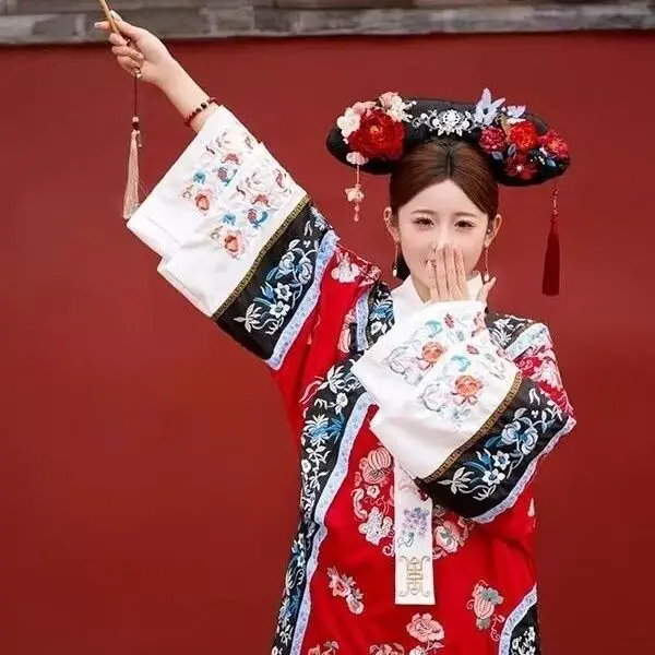  سلالة تشينغ هانفو للنساء - فستان أنيق مطرز بالزهور الإمبراطورية الأصلية، زي صيني تقليدي أصلي #6