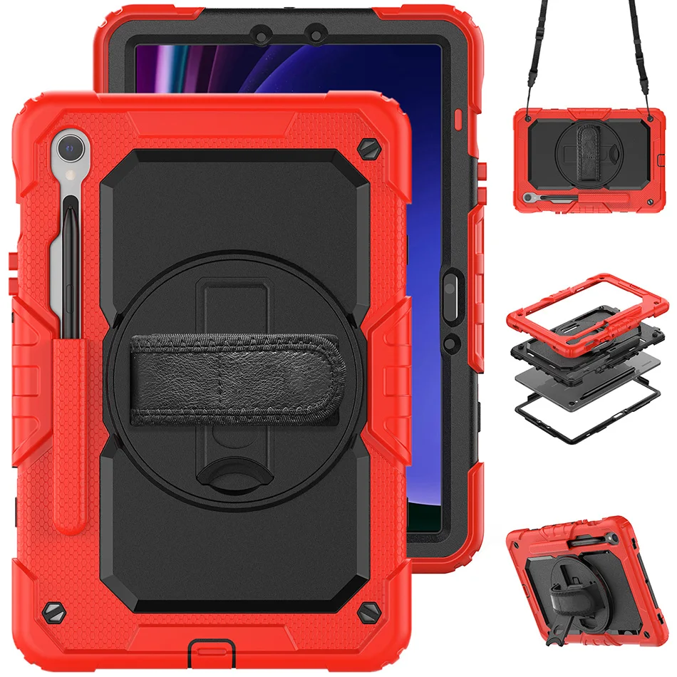 

Silicone Case for Samsung Galaxy Tab S9 11" X718U X716B X710 S9 Plus 12.4 X810 Kids Shockproof Cover with Pencil Slot+Strap