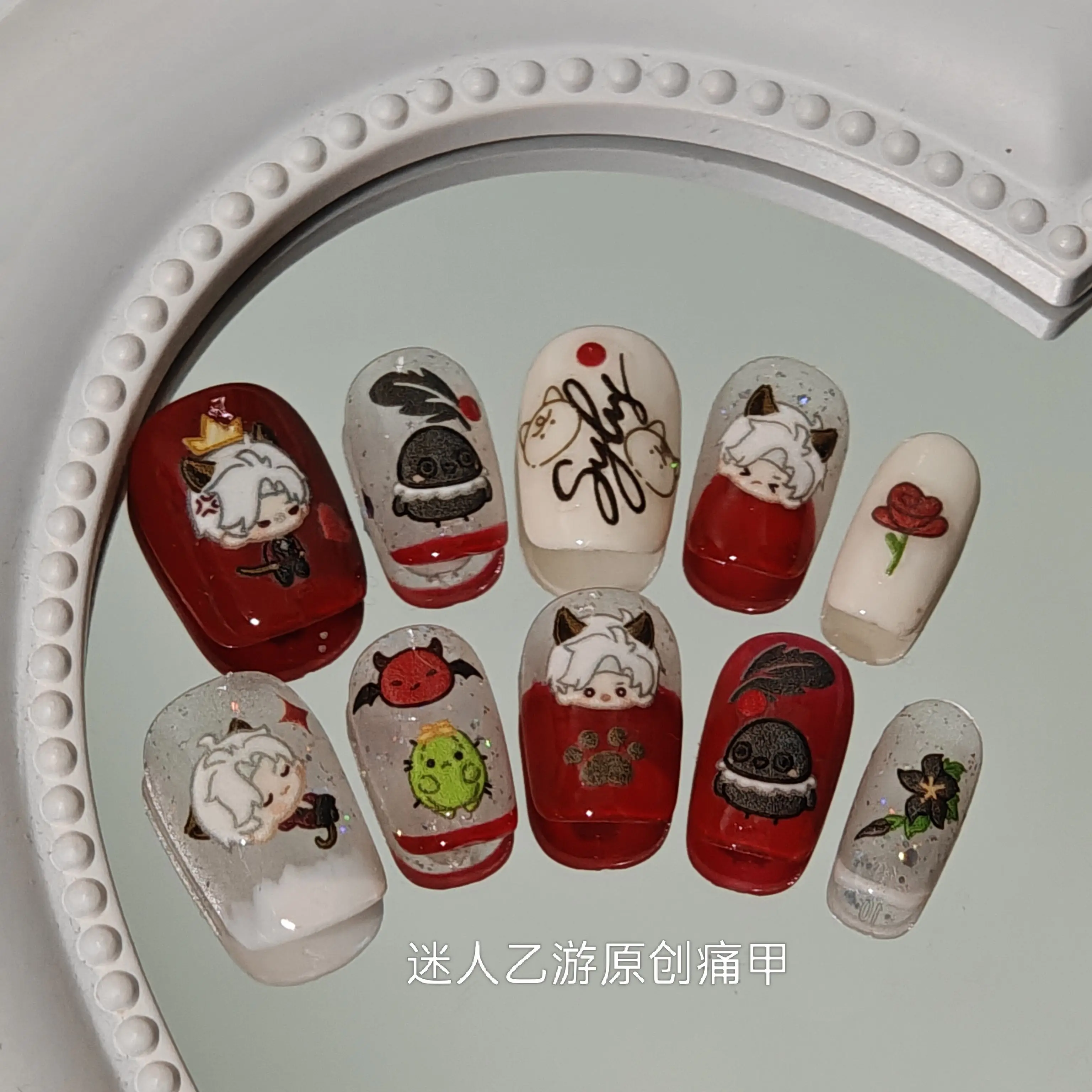 

Anime Love and Deepspace Sylus Cosplay Q Versions Press-on False Nail Cartoon Nails Patch Wear Armor Hand-made Nailed