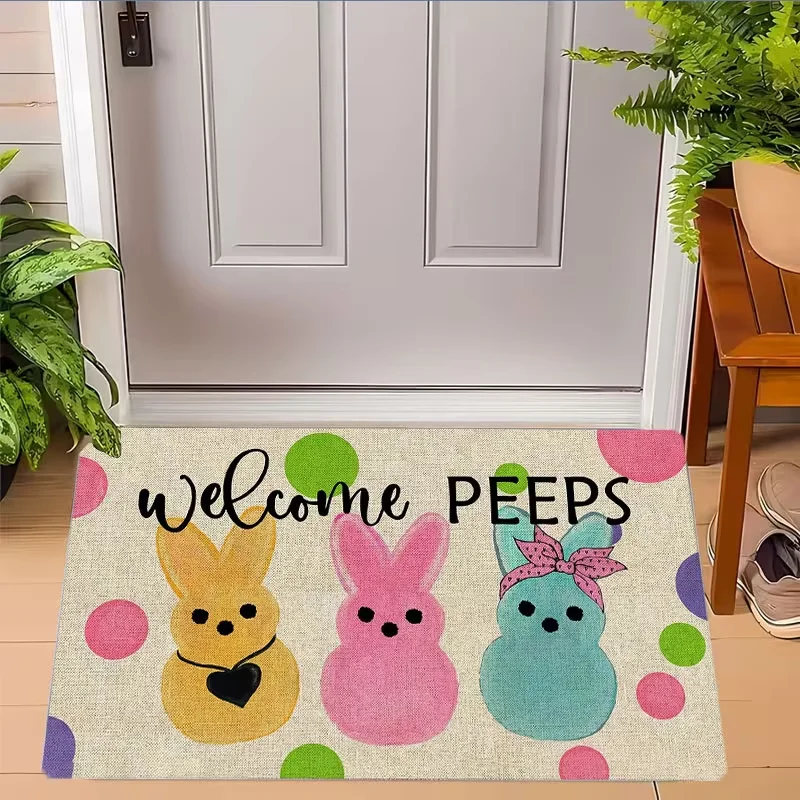1pc Cute Bunny Peeps Print NonSlip Doormat for Bedroom Living Room Home Decor, Perfect Gift for Friends Family Easter