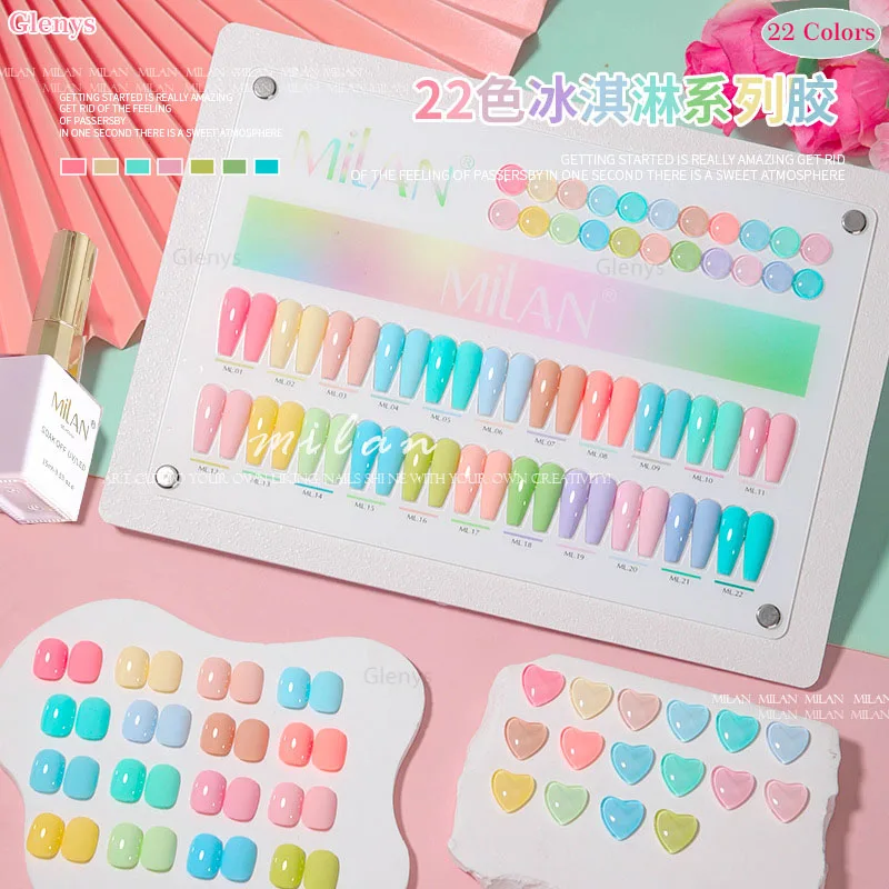 Glenys 22 color ice cream nail polish gel full web popular semi permanent immersion gel color card UV LED nail art varnish set