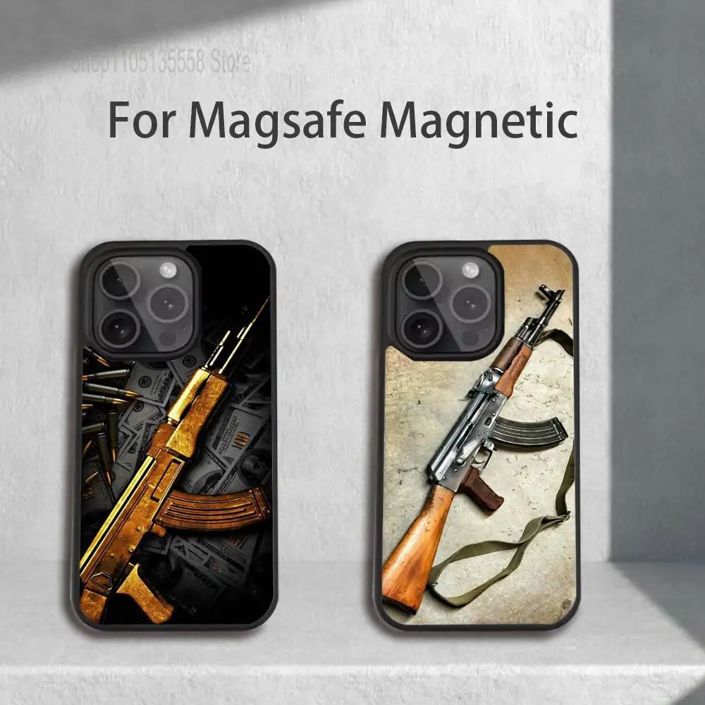 

AK47 Handgun Gun BUllets Phone Case For IPhone 17,16,15,Pro,Max,Air,14,Plus,13,12,11 Magesafe Wireless Charge Cover