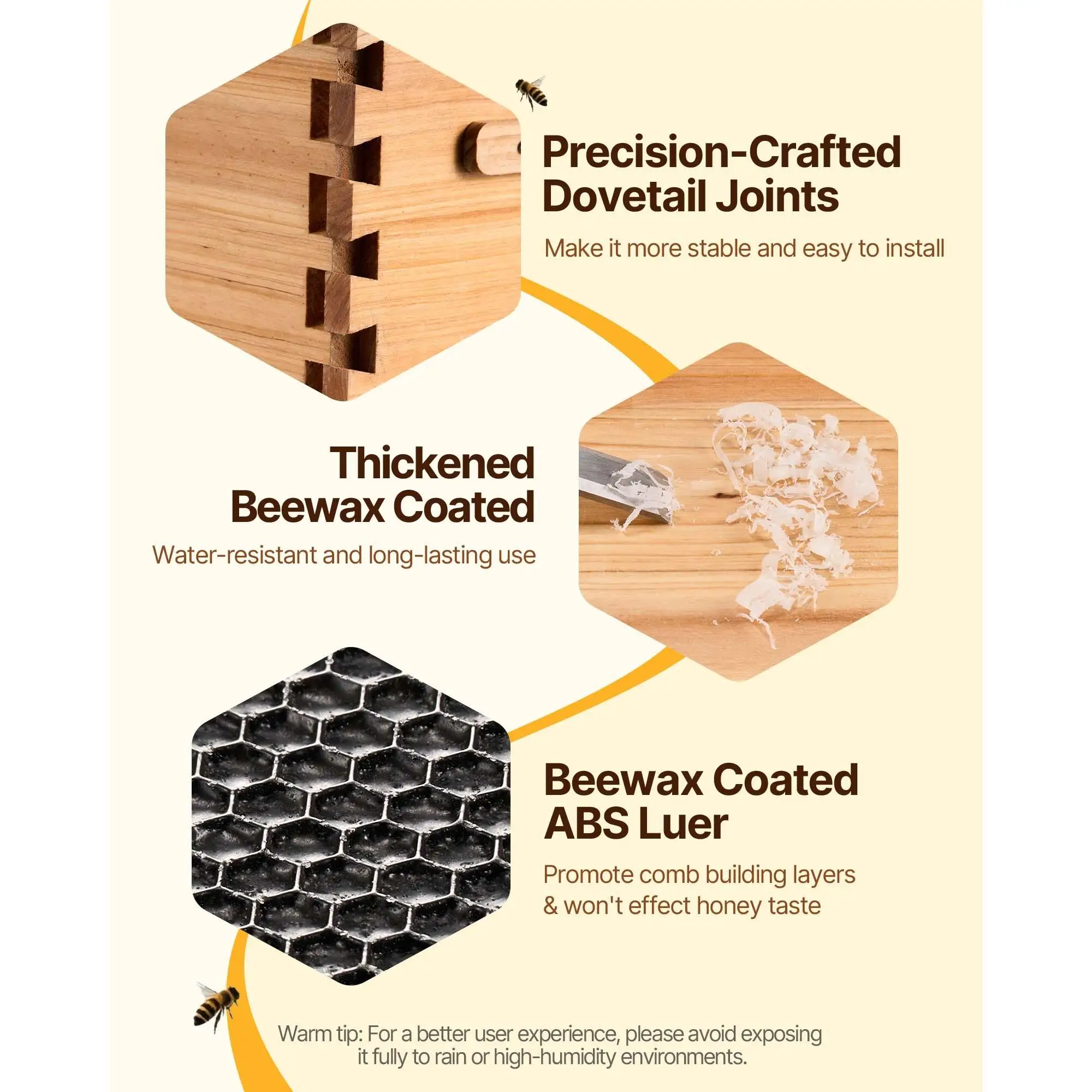 Bee Hive Medium Box Starter Kit Beeswax Coated Natural Fir Wood with 10 Frames Foundations and Transparent Acrylic Windows for beginners and Professional Beekeepers