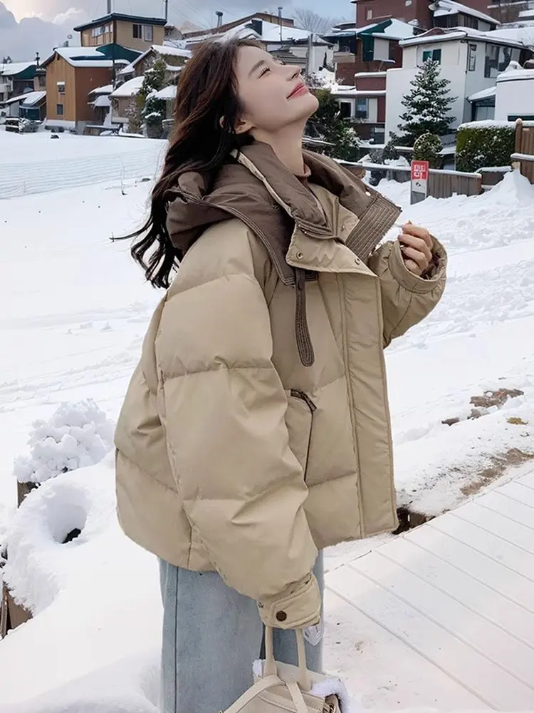 

Korean Sle Thiened down Cotton Jaet Women's ort Loose Bread Sle Winter Outerwear Polyester Fiber Long Sve Zipper