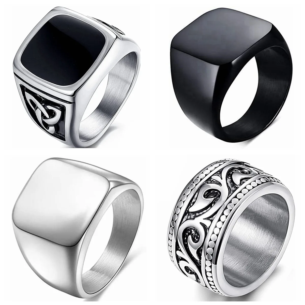 Viking Gothic Stainless Steel Odin Runes Ring Smooth Surface Wedding Bands Christmas Party Jewelry Gift