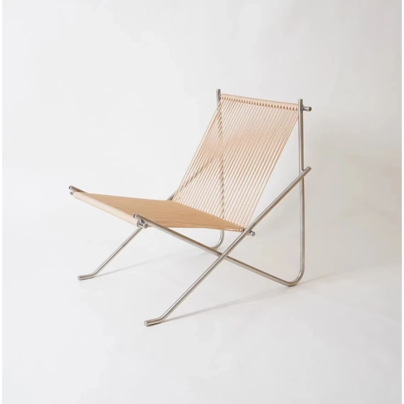 

Nordic minimalist woven rope chair, leisure chair, stainless steel metal single chair, outdoor balcony recliner