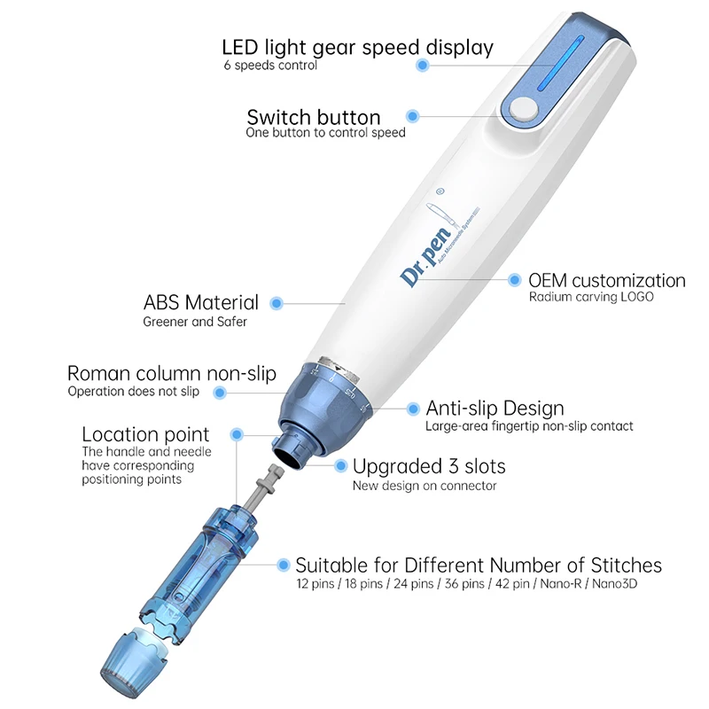 Authentic Dr. pen Ultima A9-W Wireless Microneedling Pen MTS Therapy Derma Auto Pen Facial Skin Care Bayonet Derma Cartridge