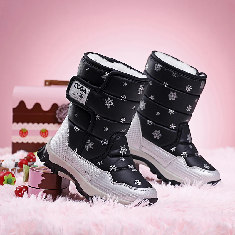 Winter Warm Children Snow Boots Plush Girls Sneaker Luxury Waterproof High Top Non-slip Cotton Kids Snow Ankle Boots for Girl