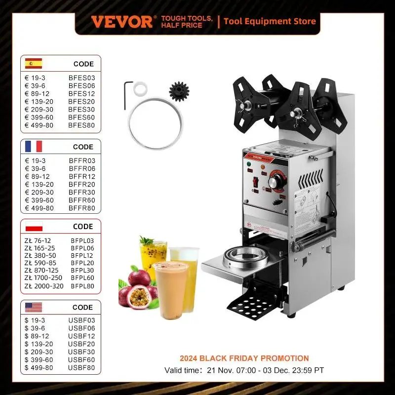 VEVOR Semi-automatic Cup Sealing Machine 300-500 Cup/h  90/95mm Cup Diameter Boba Cup Sealing Machine  for Bubble Milk Tea