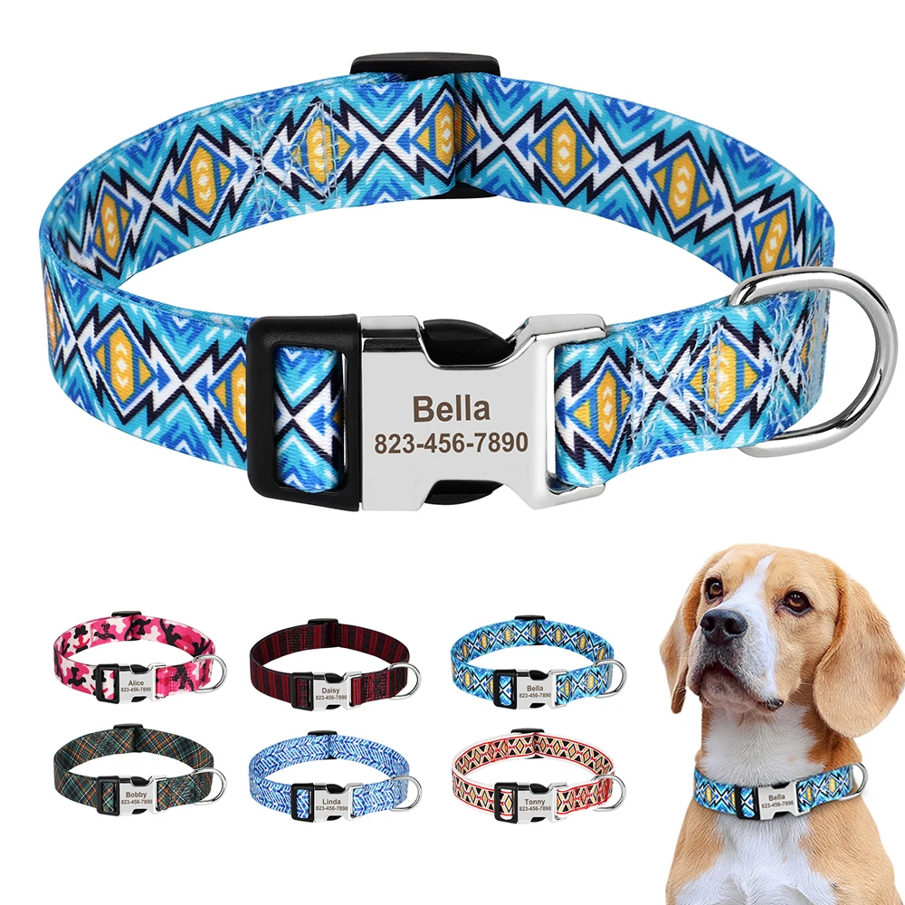 

Custom Dog ID Collar Adjustable Nylon Pet Collars Free Engraved ID Buckle Anti-lost Dog Necklace For Small Medium Large Dogs