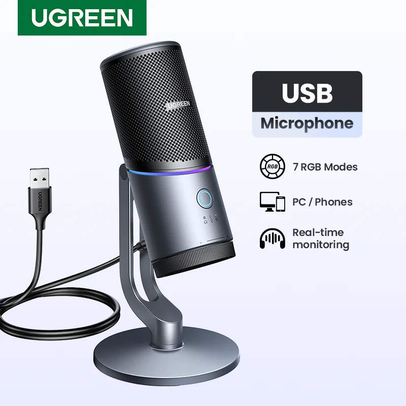 Mic USB Microphone with RGB Modes Professional Condenser Mic for PC Mac Gaming Karaoke Recording Streaming Podcasting