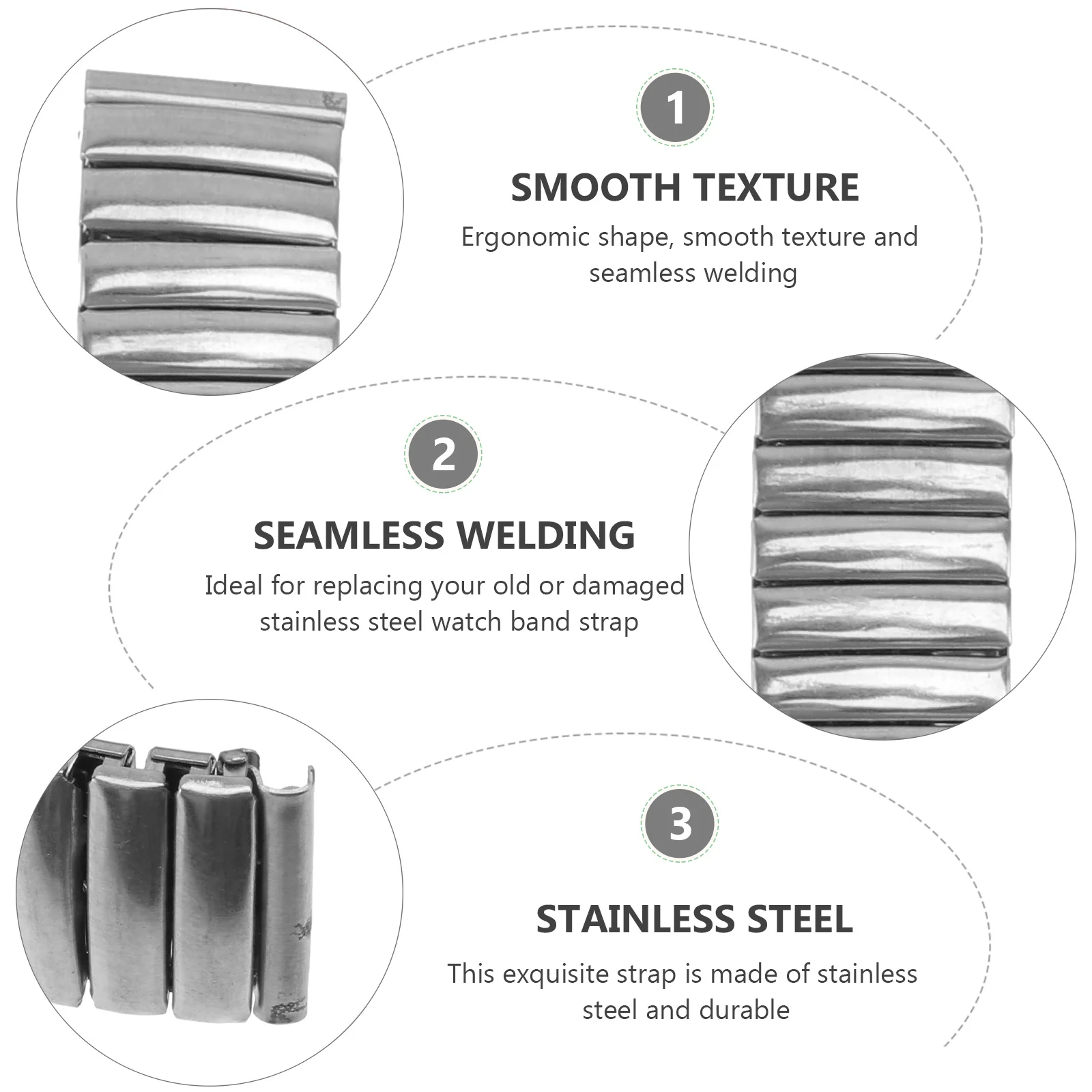 

Men's Expandable Stainless Steel Watch Band Smooth Elastic Comfortable Strap Silver Tone Timeless Design