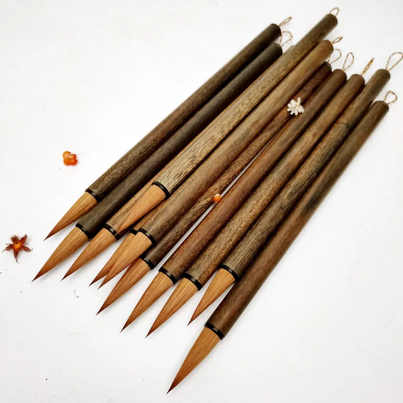 Professional Weasel Hair Calligraphy Brush with Green Sandalwood Handle, Medium Regular Script Brush with 3.8 cm Tip, Wooden
