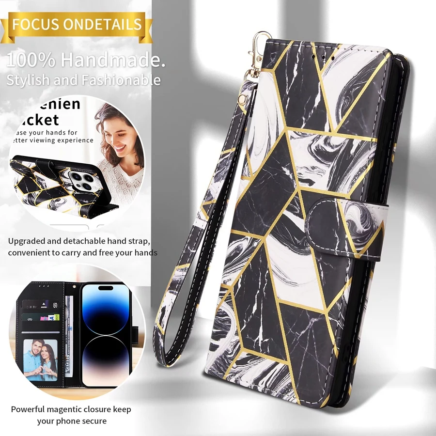 

Foil Printed Marble Texture Wallet Case for Samsung S24 Plus S24 Ultra S24 S23 S22 S21 S20 S10 S23 Ultra Hand-strap Flip Cover