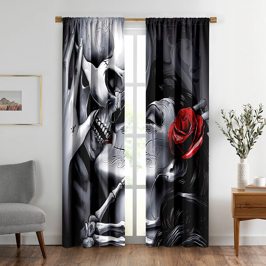 

2023 Cheap Customized Skull Design Window Curtains Living Room Outdoor Fabric Drapes Curtain Home Decor 2 Pieces