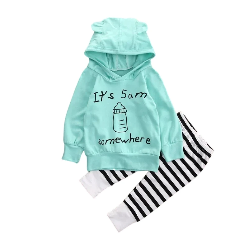 Newborn Baby Boy Girl Clothes Autumn Spring Infant Hoodie It'S 5AM Somewhere Milk Print Tops+Pants 2PCS Suits