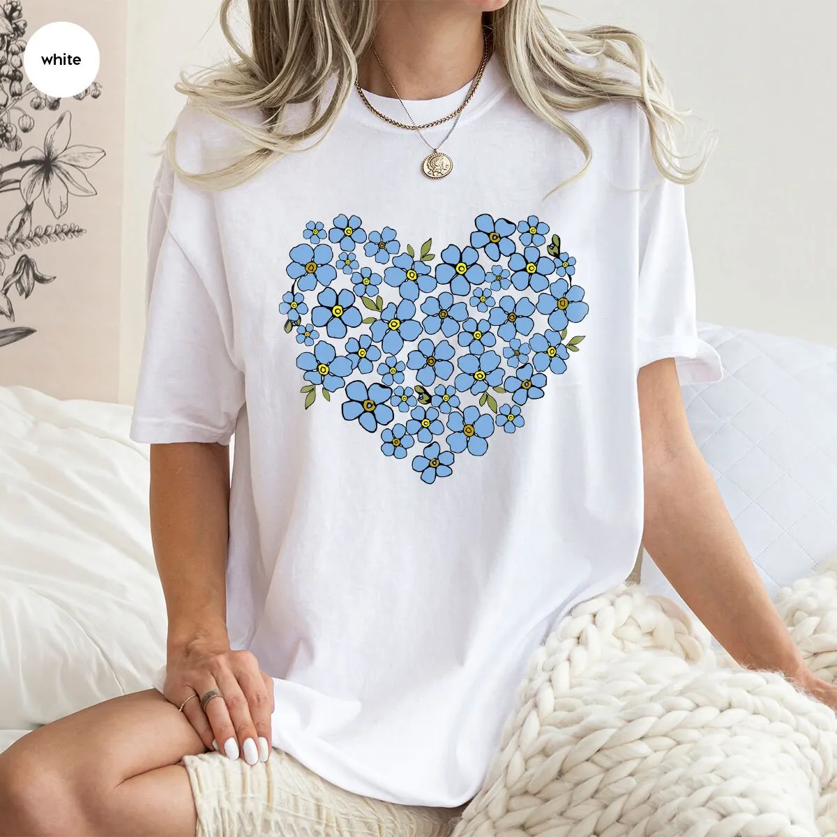 Forget Me Not Flowers T Shirt Blue Daisy Spring Minimalist Wildflower Plant