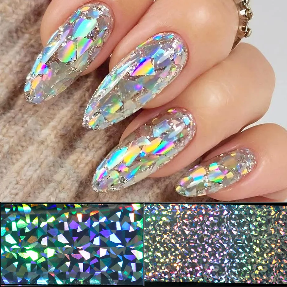 26 Stück Laser-Holographische Nagelfolien Aurora Irisierend Geometrische Streifen Transferaufkleber Metallspiegel Y2K Maniküre-Aufkleber – Detail 2