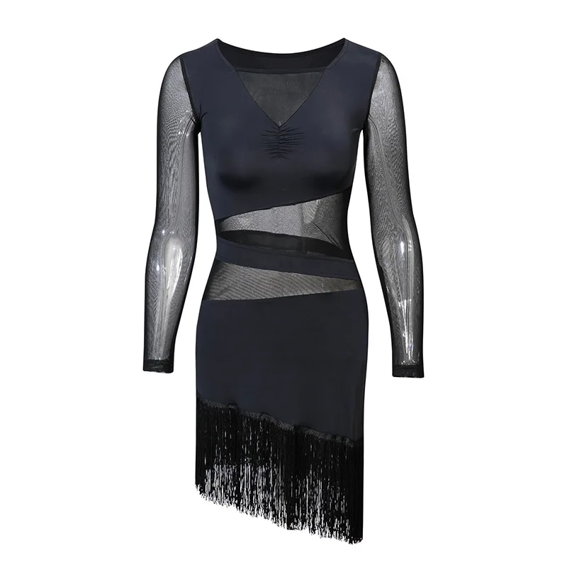 เครื่องแต่งกายเต้นรําละตินฤดูร้อนหญิงผู้ใหญ่ตาข่าย Splicing พู่ชุดมาตรฐานแห่งชาติโมเดิร์นเต้นรําอาวุโสฝึกเสื้อผ้า