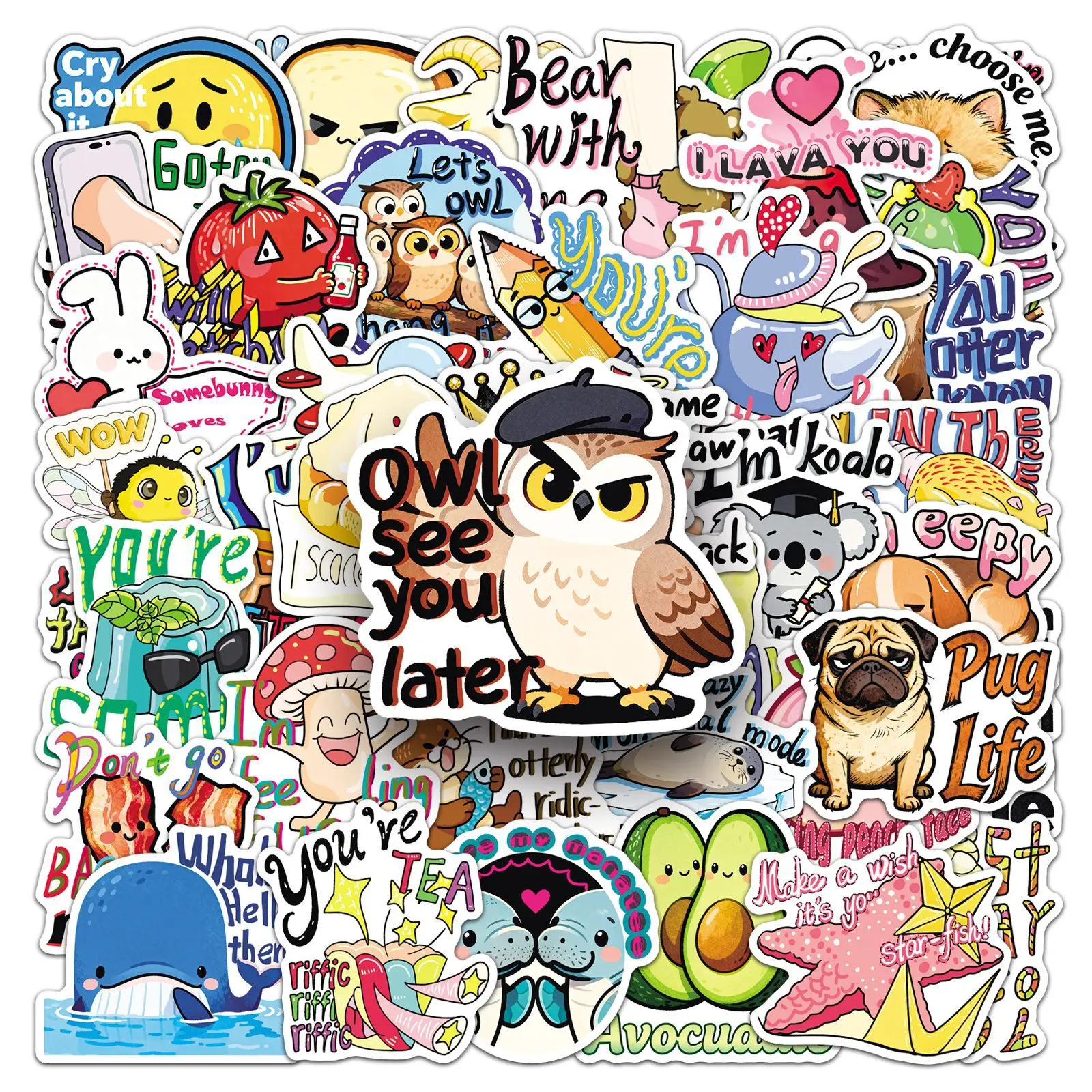 

10/50PCS Funny English Text Graffiti Stickers DIY Decoration Mobile Phone Case Notebook Water Cup Toy Gift Stickers