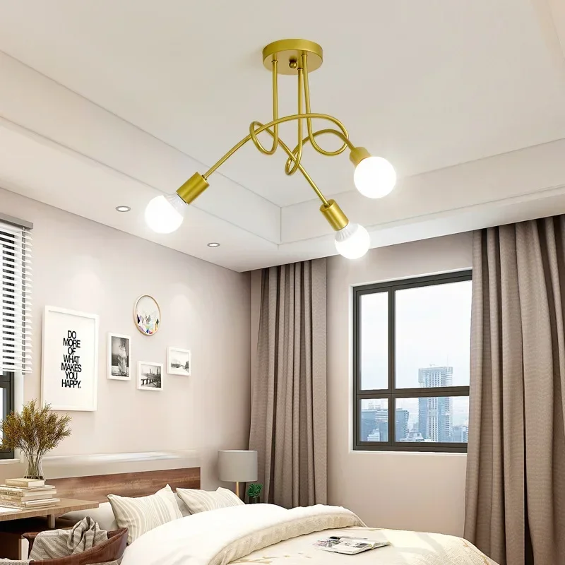 

Retro American Wrought Iron LED Ceiling Light E27 Black And White Chandelier Living Room Decor Home Lighting Fixture