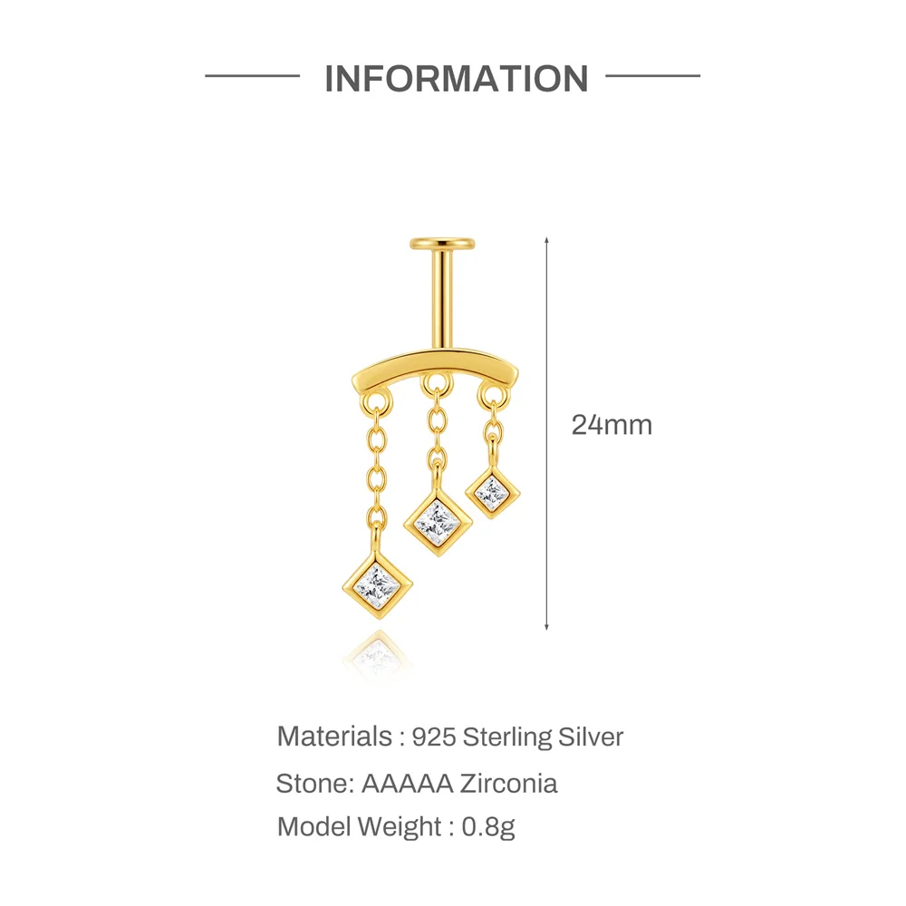 AIDE 925 Sterling Silber Kite Stone Zirkon Flachkopf-Innengewinde-Piercing für Damen, Sternkette, Quasten-Accessoires, Schmuck – Detail 32