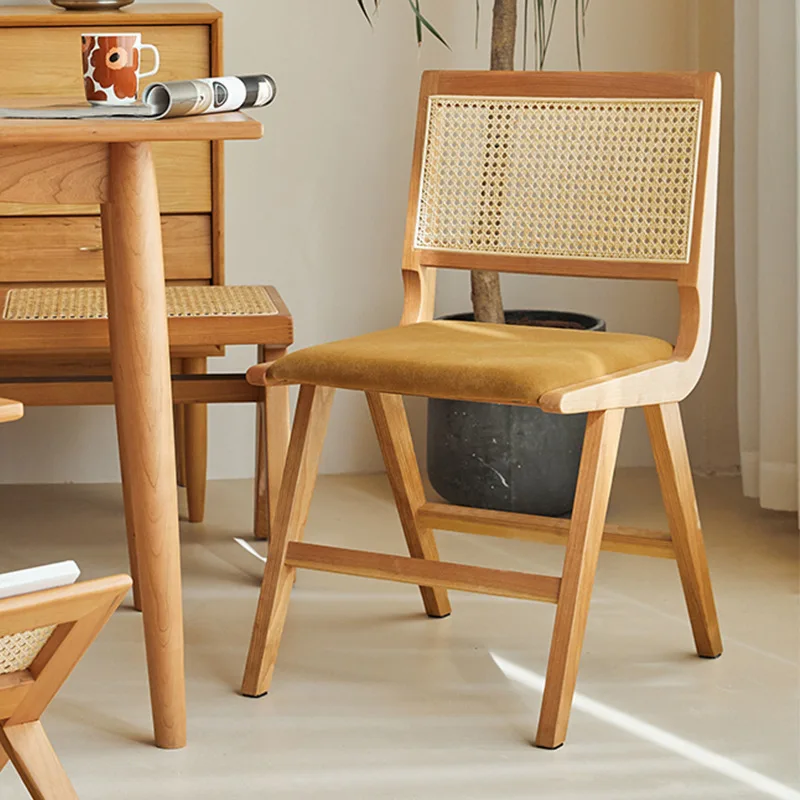 Nordic rattan cadeira de madeira maciça estilo japonês sem braços simples e moderno casa cadeira de jantar de madeira de cerejeira ins estilo cadeira de maquiagem
